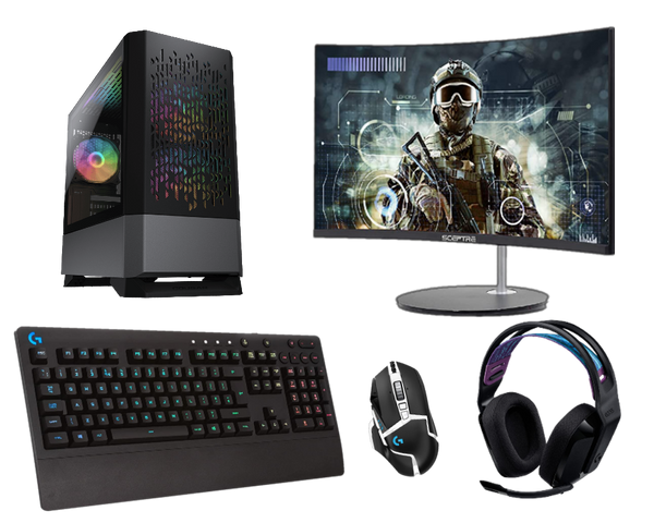 Gaming Computer Bundle / RTX 3060 12GB / Windows 11 Pro / 16GB RGB RAM / Curved Monitor & Logitech Keyboard, Mouse, and Headset